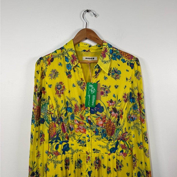 Boden Yellow Occasion Maxi Shirt Floral Prairie Dress - Picture 3 of 13